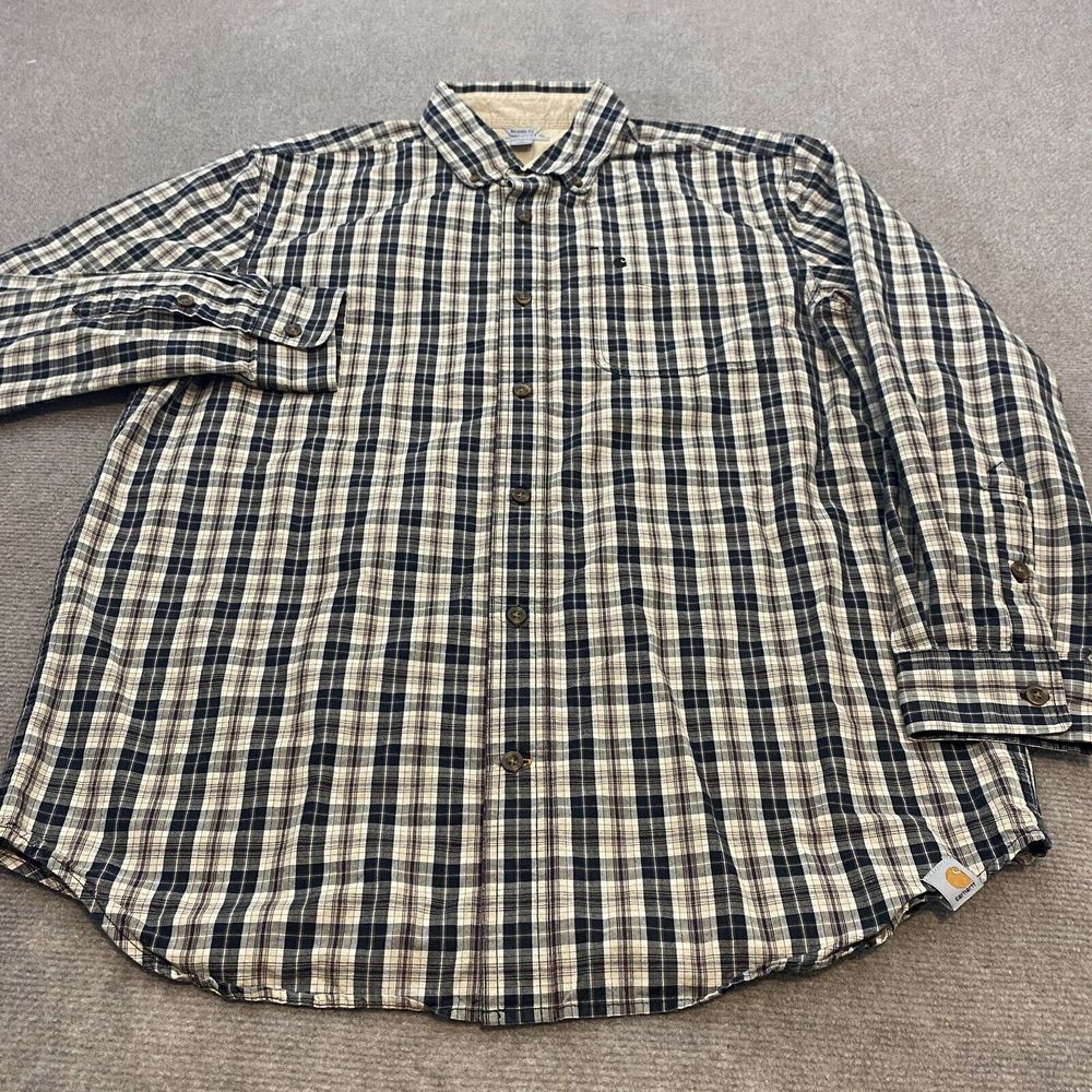 Carhartt Shirt Men's Large Bellevue Button Front Long Sleeve Plaid 101489 Grunge